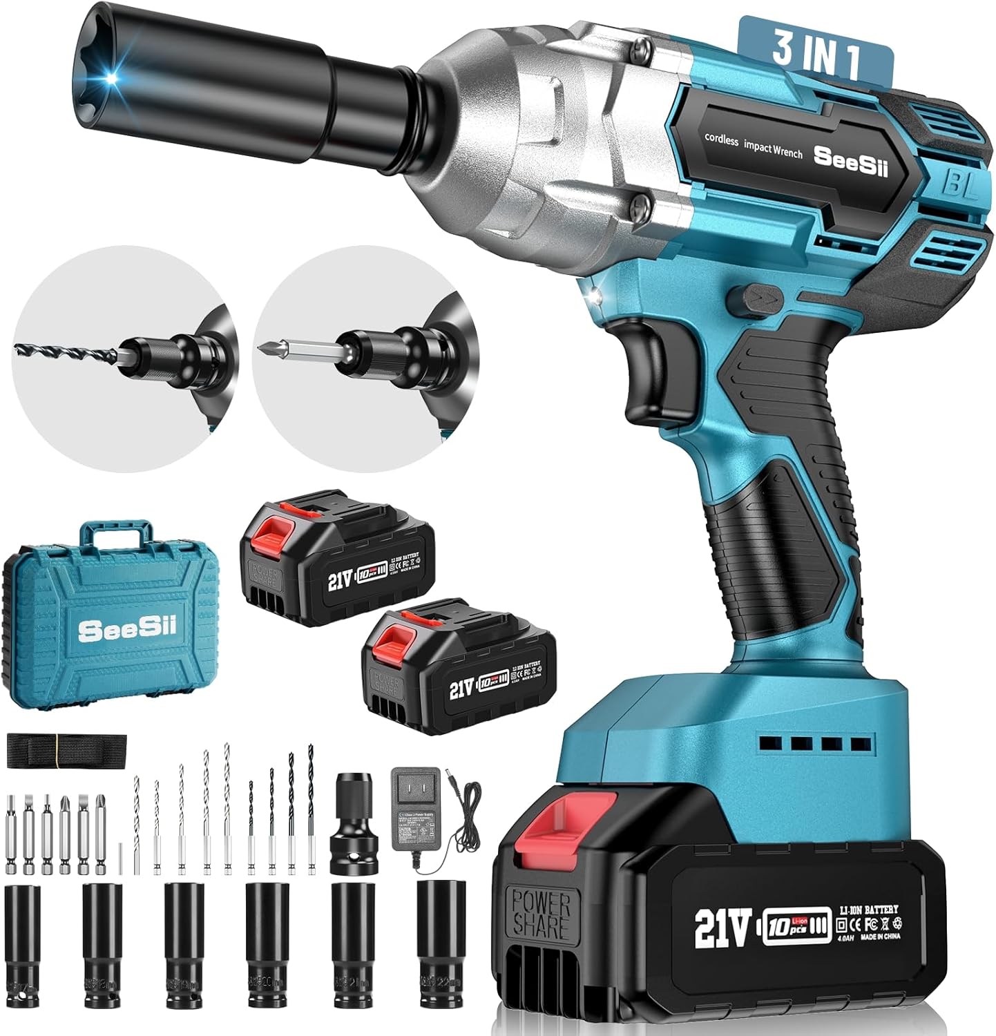 Power Tools Impact Wrench - Avvitatore a Impulsi Senza Fili Seesii
